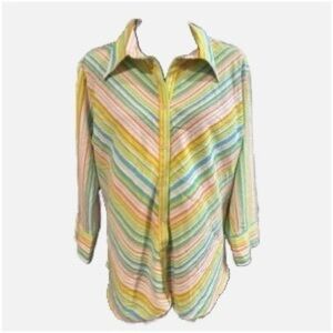 Robert Louis-Vintage Women’s Striped Multicolor 3/4 Sleeve ButtonUp Size XL